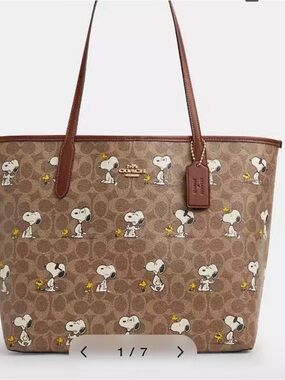 Coach Brown Signature Snoopy & Woodstock Tote